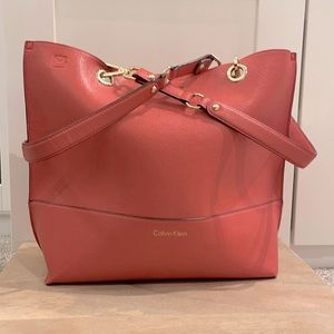 Calvin Klein Salmon Tote or Cross Body Bag with Gold Hardware